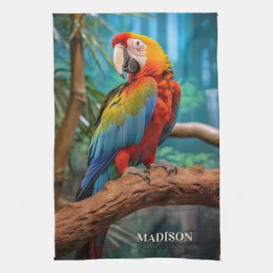 Custom Name Colourful Parrot Kitchen Towel