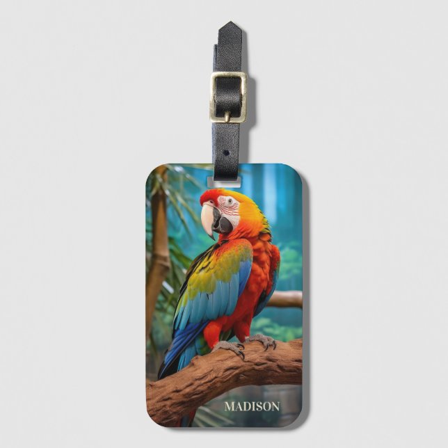 Custom Name Colourful Parrot Luggage Tag (Front Vertical)