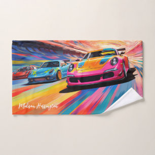 Custom Name Colourful Sportscars Hand Towel