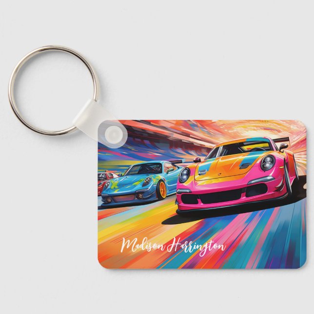 Custom Name Colourful Sportscars Keychain (Back)