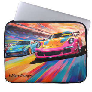 Custom Name Colourful Sportscars Laptop Sleeve