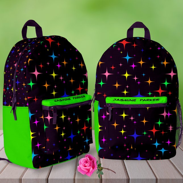 Custom Name Colourful Stars Lefty Girl Cute School Printed Backpack (Creator Uploaded)