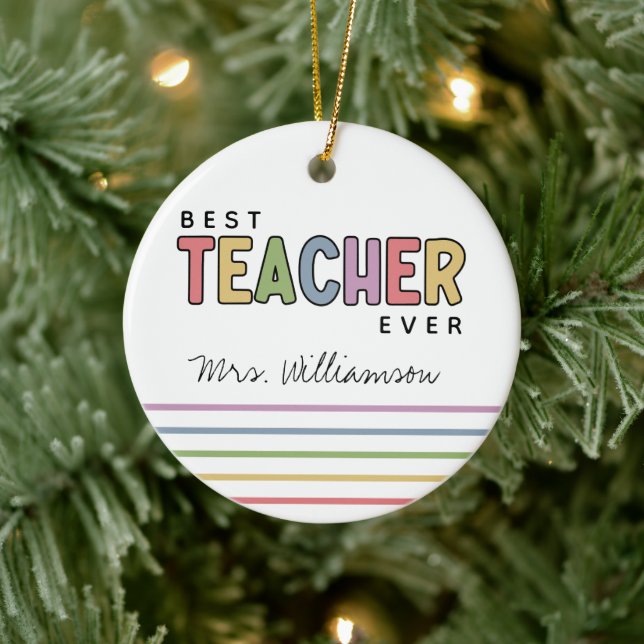 Custom Name Colourful Teacher Appreciation Gifts Ceramic Ornament (Tree)