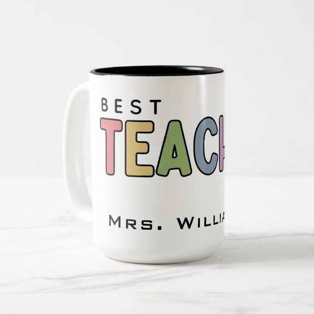 Custom Name Colourful Teacher Appreciation Gifts Two-Tone Coffee Mug (Front Left)
