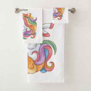 Custom Name Colourful Unicorn Bath Towel Set