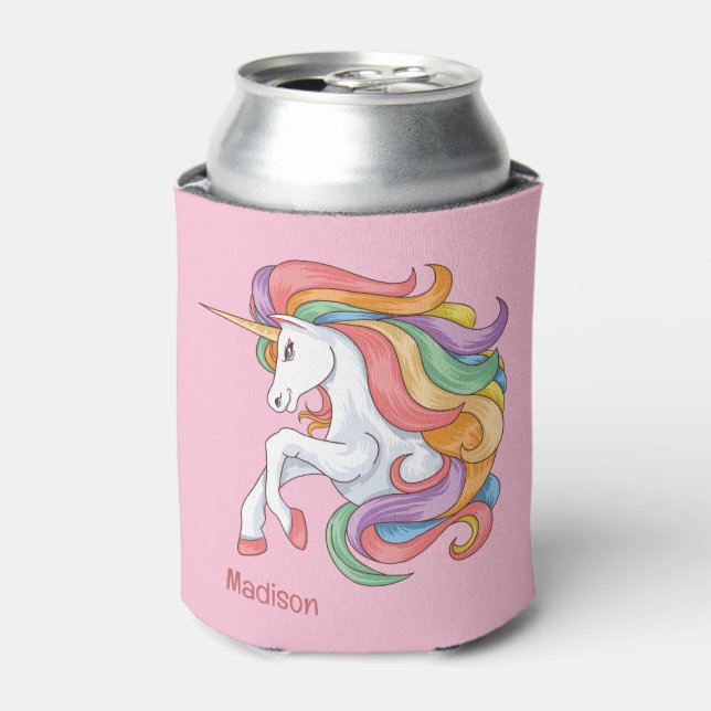 Custom Name Colourful Unicorn Can Cooler (Can Front)