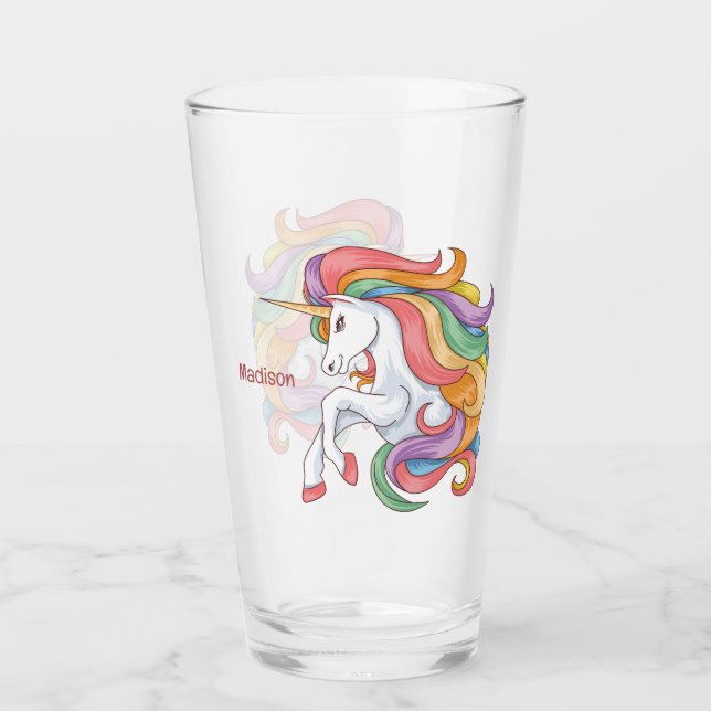 Custom Name Colourful Unicorn Glass (Front)