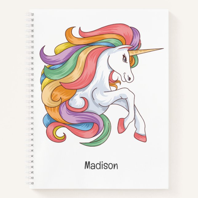 Custom Name Colourful Unicorn Notebook (Front)