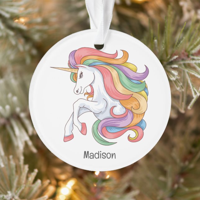 Custom Name Colourful Unicorn Ornament (Tree)