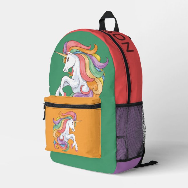 Custom Name Colourful Unicorns Printed Backpack (Back Corner Right)