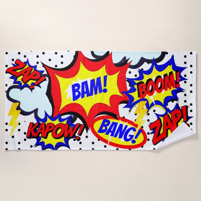 Custom Name Comic Speech Bubbles Personalized Beac Beach Towel (Front)