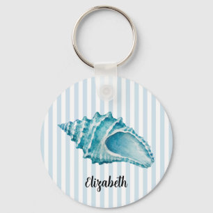 Custom Name Conch Shell Seashell Painting Stripe Keychain