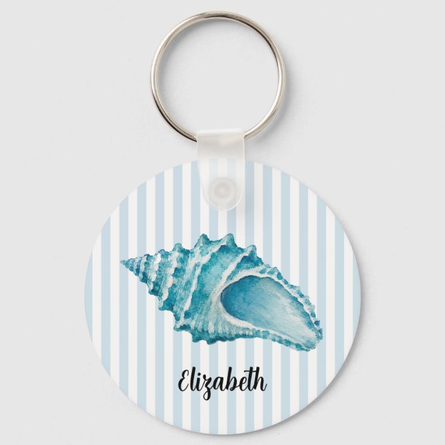 Custom Name Conch Shell Seashell Painting Stripe Keychain (Front)