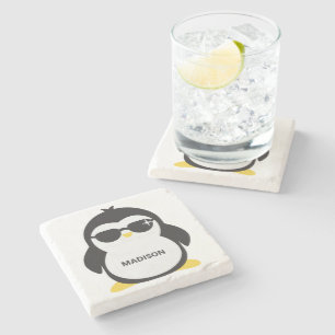 Custom name cool penguin coaster