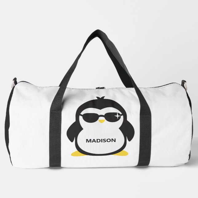 Custom name cool penguin duffle bag (Front)