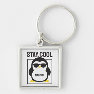 Custom name cool penguin keychain