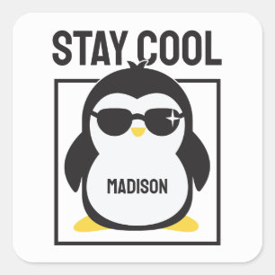 Custom name cool penguin square sticker