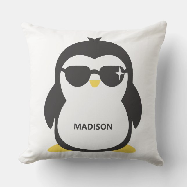 Custom name cool penguin throw pillows (Front)