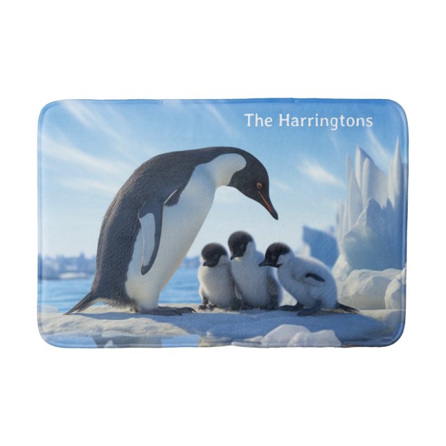 Custom Name Cool Penguins Bath Mat (Front)