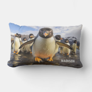 Custom Name Cool Penguins Lumbar Pillow