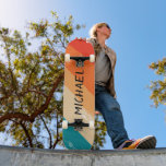 Custom Name Cool Retro Sunset Brush Strokes Skateboard<br><div class="desc">Custom Name Cool Retro Sunset Brush Strokes Skateboard features your personalized name on a retro brush stroke background in orange and blue. Personalize by editing the text in the text box provided. Give a custom made gift, personalized skateboard to your favourite skateboarder for Christmas, birthday or your BFF. Designed by...</div>