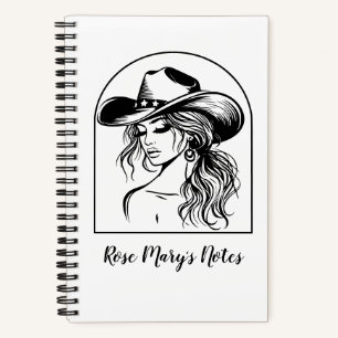 Custom Name Coquette Cowgirl Line Drawing Notebook