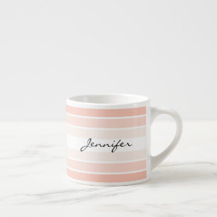 Custom Name Coral Pastel Stripes Espresso Mug