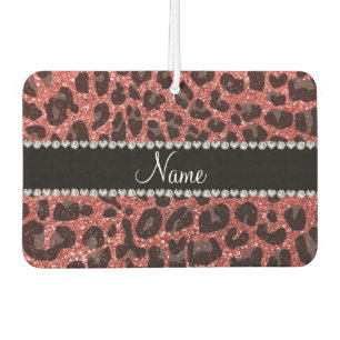 Custom name coral pink glitter leopard print air freshener