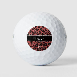 Custom name coral pink glitter leopard print golf balls