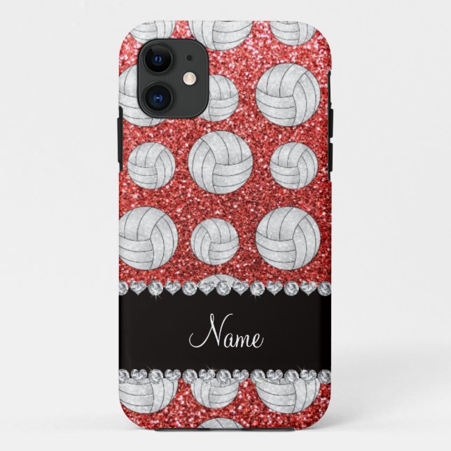 Custom name coral pink glitter volleyballs Case-Mate iPhone case (Back)