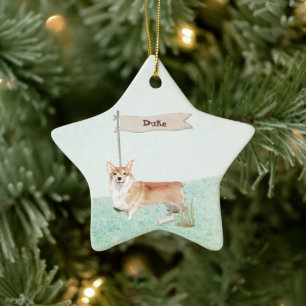 Custom Name Corgi Pet Dog Ceramic Ornament