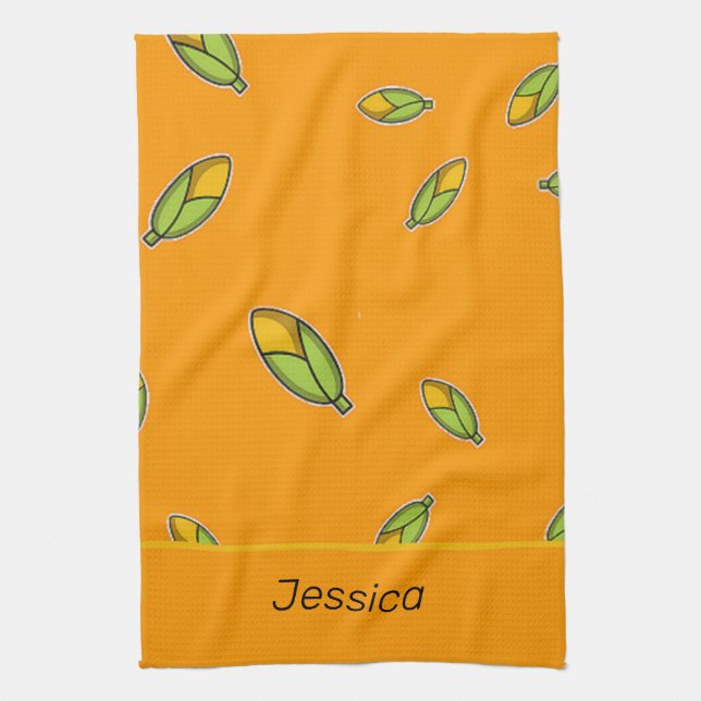 Custom name corn on orange kitchen towel (Vertical)