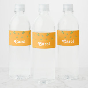 Custom name corns on orange water bottle label