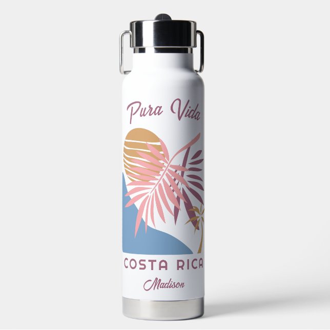 Custom Name Costa Rica Motto Pura Vida Water Bottle (Front)