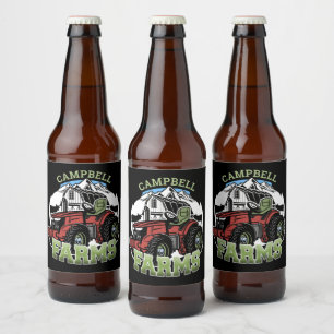 Custom NAME Country Farms Barn Tractor Farmer Beer Bottle Label