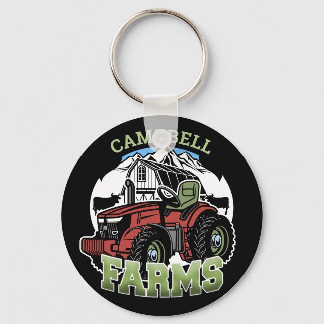 Custom NAME Country Farms Barn Tractor Farmer Keychain (Front)