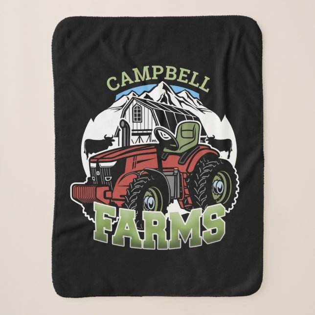 Custom NAME Country Farms Barn Tractor Farmer Sherpa Blanket (Front)