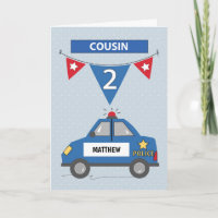 Custom Name Cousin 2nd Birthday Blue Police Car