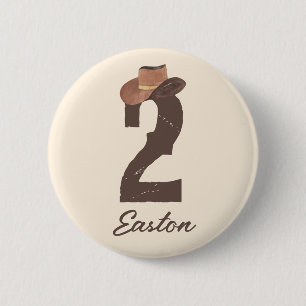 Custom Name Cowboy Hat 2 Two 2nd Second Birthday Inch Round Button