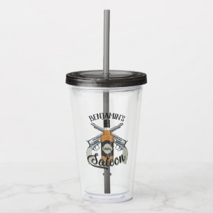 Custom NAME Cowboy Revolver Gun Whiskey Saloon Acrylic Tumbler