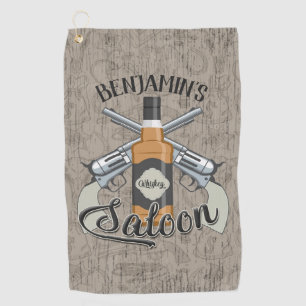 Custom NAME Cowboy Revolver Gun Whiskey Saloon Golf Towel