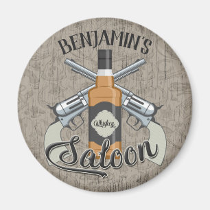 Custom NAME Cowboy Revolver Gun Whiskey Saloon Magnet