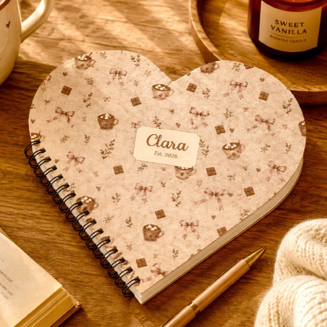 Custom Name Cozy Cocoa Hot Chocolate Heart Gift  Notebook (Creator Uploaded)
