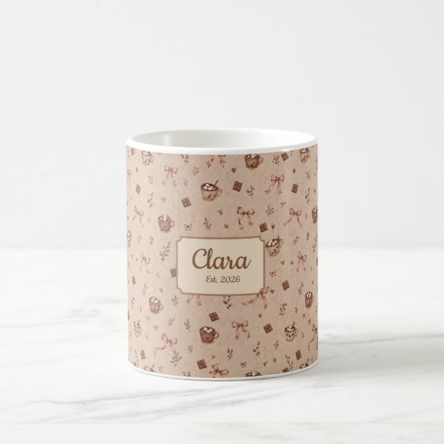 Custom Name Cozy Cocoa Hot Chocolate Pattern Gift  Coffee Mug (Center)