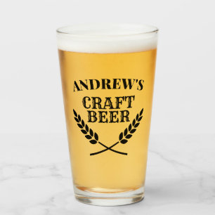 Custom name craft beer glass with wheat wreath