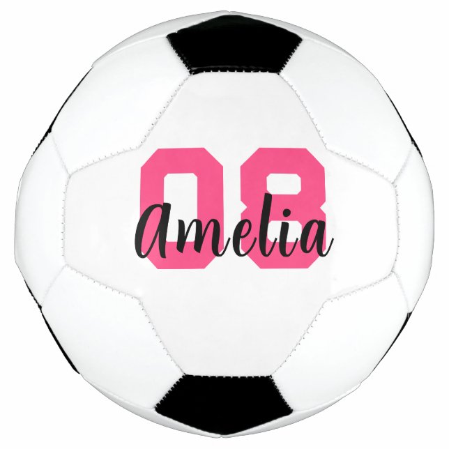 Custom Name Create Your Own Girl Pink Personalized Soccer Ball (Front)
