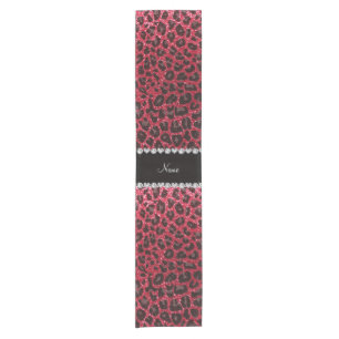 Custom name crimson red glitter leopard print short table runner