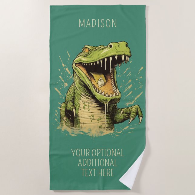 Custom Name Crocodile Beach Towel (Front)