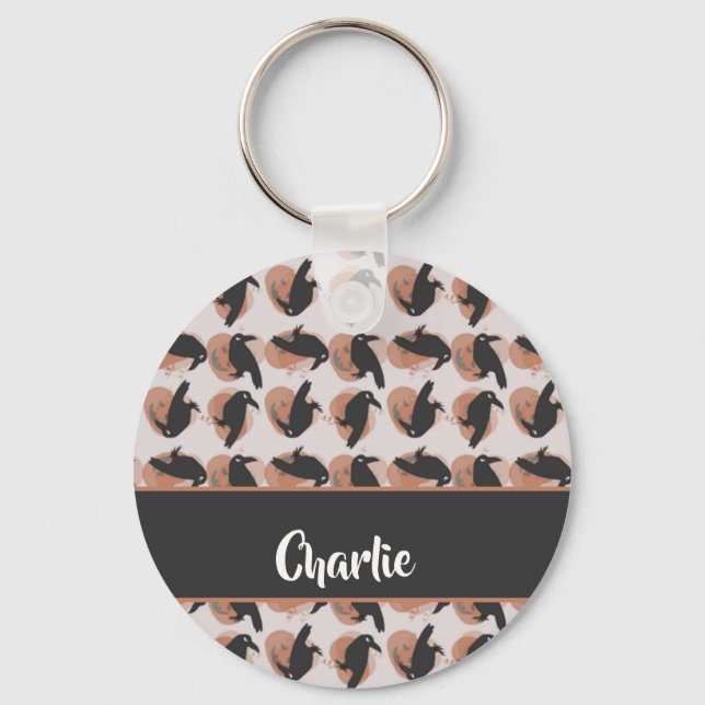 Custom name crow pattern keychain (Front)