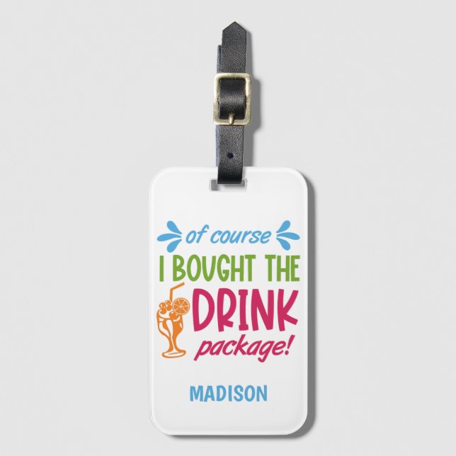 Custom Name Cruise Drinks Luggage Tag (Front Vertical)